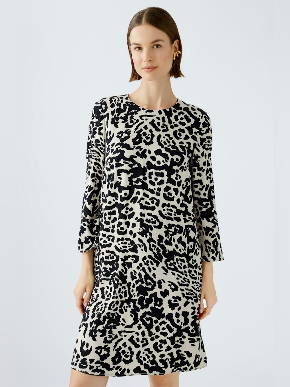 Oui Black and Cream Leopard Midi Dress